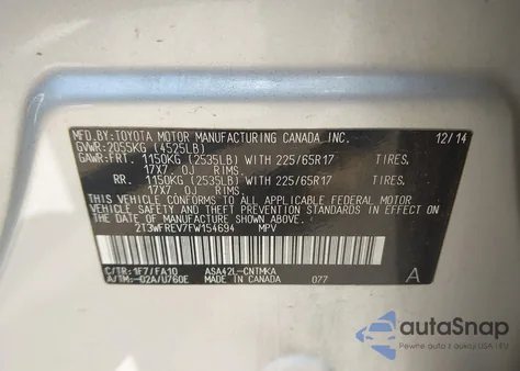 2015 Toyota Rav4 Xle из США, поврежденный, VIN 2T3WFREV7FW154694